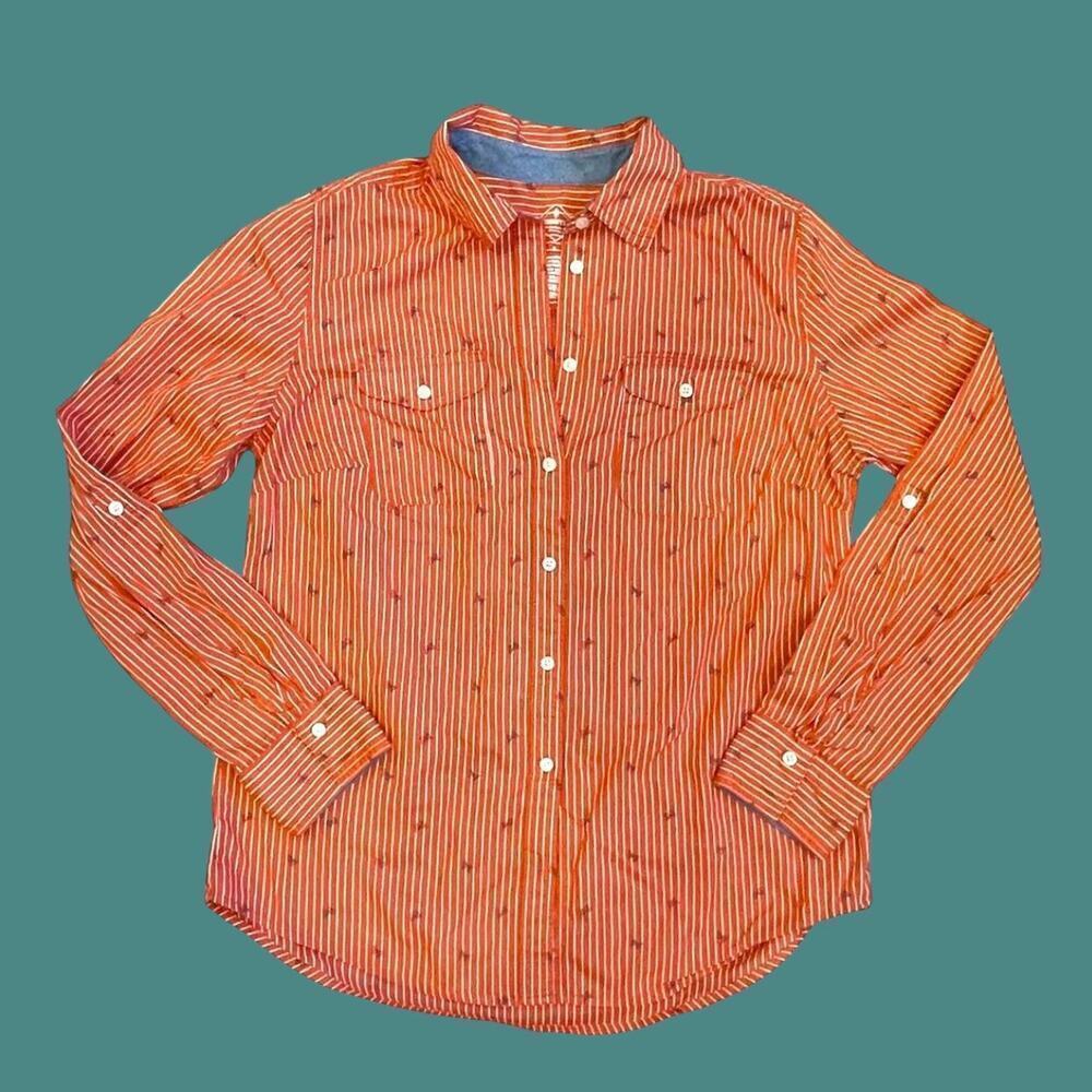 Y2K orange button up butterfly blouse size small - Picture 6 of 8